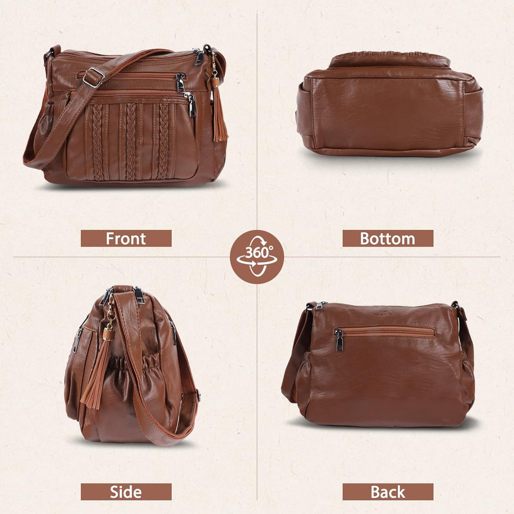 ELDA Purses for Women Pocketbooks Soft PU Leather Ladies Crossbody Purse Multi Pocket Shoulder Bag
