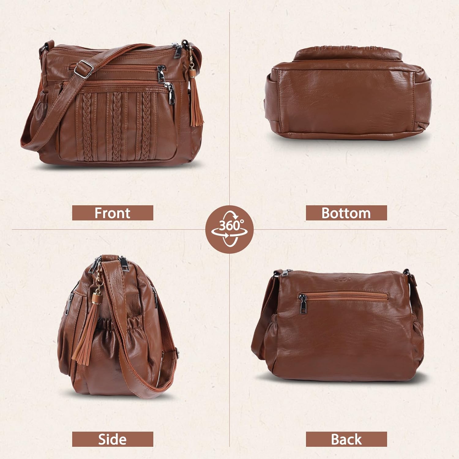 ELDA Purses for Women Pocketbooks Soft PU Leather Ladies Crossbody Purse Multi Pocket Shoulder Bag