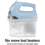 Hamilton Beach 6-Speed Electric Hand Mixer with Whisk, Dough Hooks and Easy Clean Beaters, Powerful 275 Watt Motor, Snap-On Storage Case, Blue