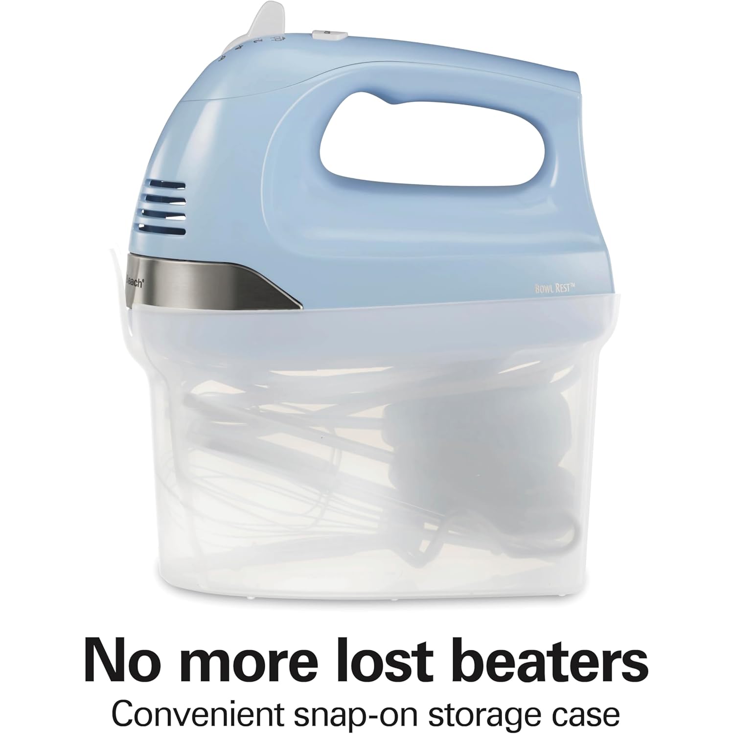 Hamilton Beach 6-Speed Electric Hand Mixer with Whisk, Dough Hooks and Easy Clean Beaters, Powerful 275 Watt Motor, Snap-On Storage Case, Blue