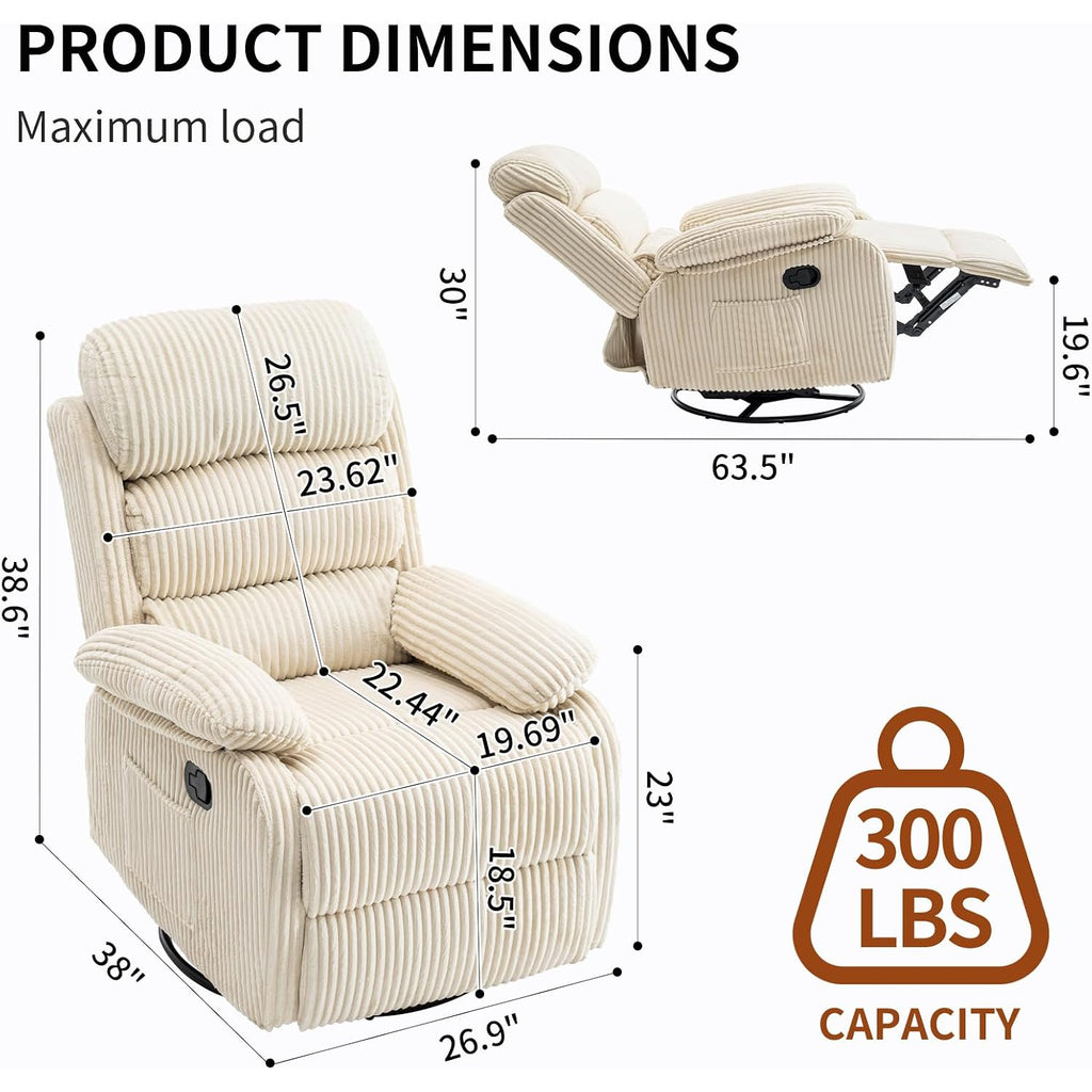 Adult 360° Rocking Recliner Chair，Nursery Rocker Reclining Chair With Side Pocket, A Comfy Upholstered Single Sofa Armchair. Suitable For Living Room, Bedroom Nursing Use, Velvet Fabric In Beige