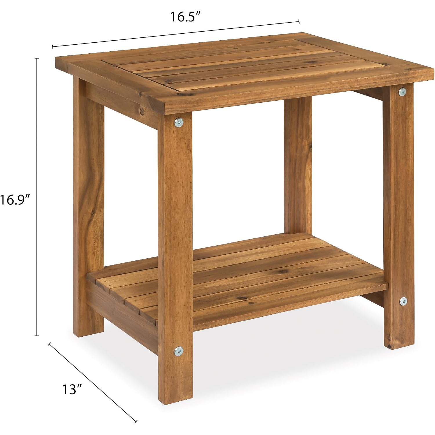 Solid Acacia Wood Side Table With 2-Tier Storage, Weather-Resistant Outdoor Indoor End Table, Natural Rustic Color Night Stand