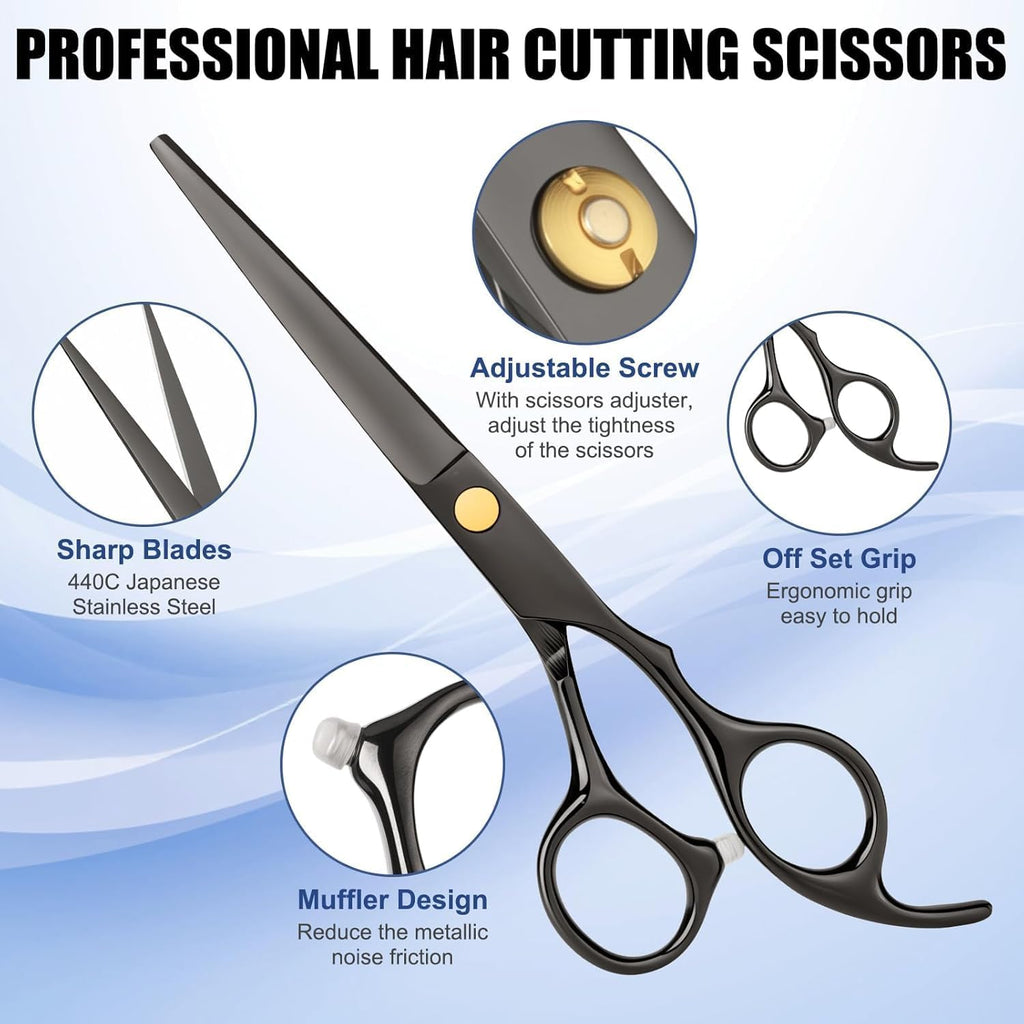 Hair Cutting Scissors Shears Kits, Professional Haircut Scissors Set with Thinning Shears, Stainless Steel Barber Scissors for Men, Women, Kids, Salon & Home Use