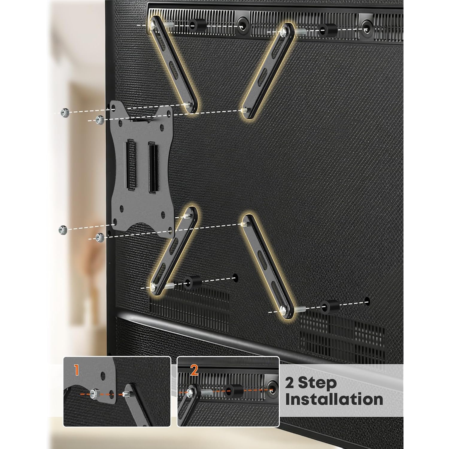 Putorsen Vesa Adapter Mount Bracket Kit For Screens 32 To 55 Inch Lcd Led Tv, Tv Mount Adapter Bracket Upgrade Mounting Holes Up To 400X400 Mm, Black