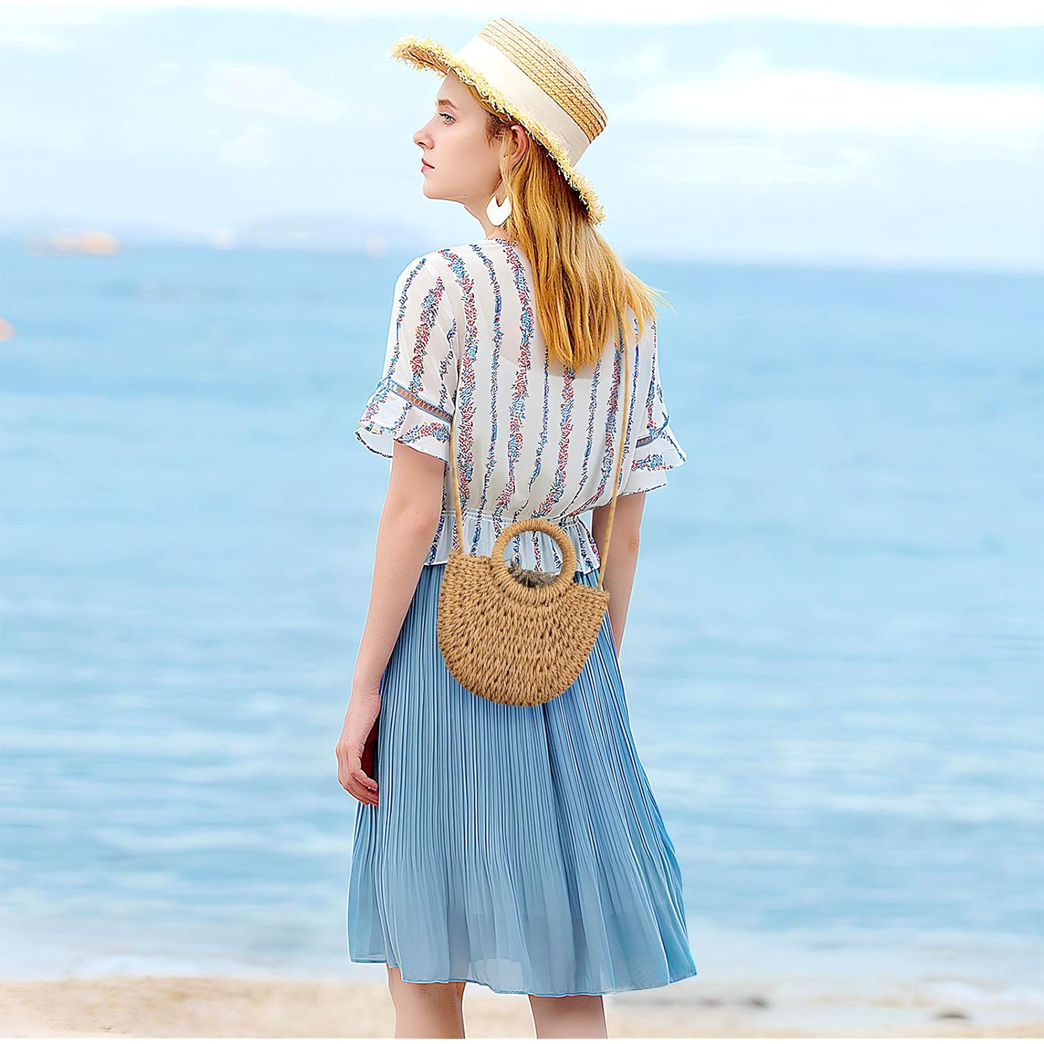 FENBEN Straw Hobo Bags for Women Small Crossbody Bag Beach Purse Weave Shoulder Handbag Rattan