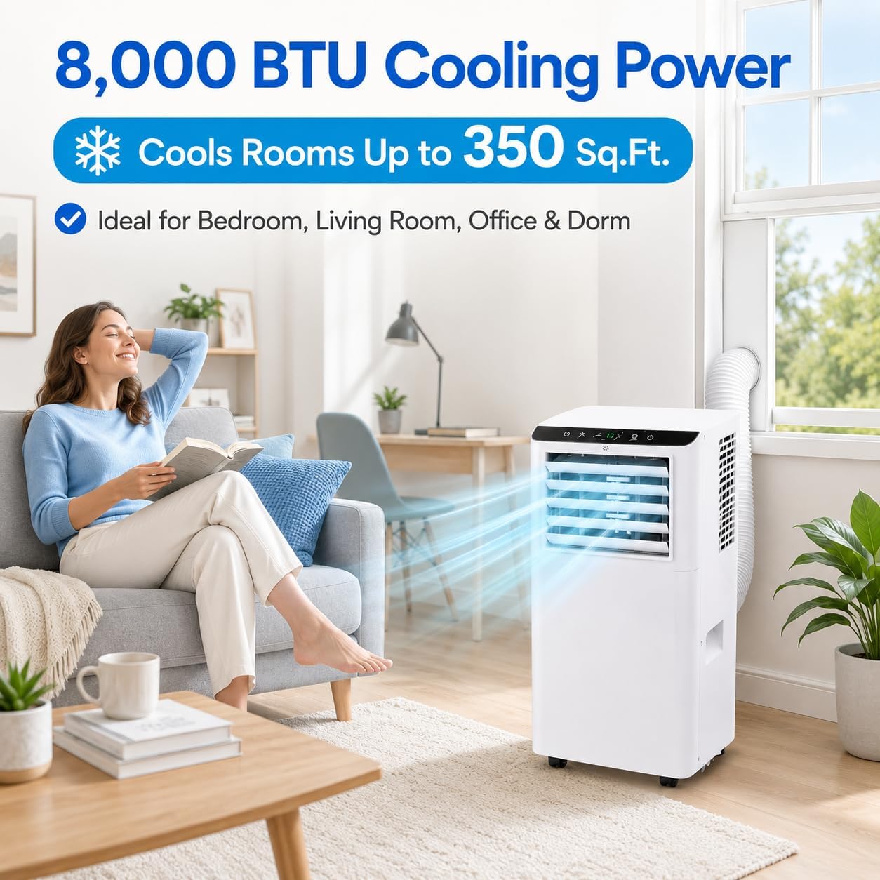 8,000 Btu Portable Air Conditioners, Portable Ac Unit For Basement & Bedroom, Remote & Auto Evaporation, 4-In-1 Cooling Unit, Floor Ac, Covers Rooms Up To 350 Sq.Ft, Sleep Mode, Remote Control