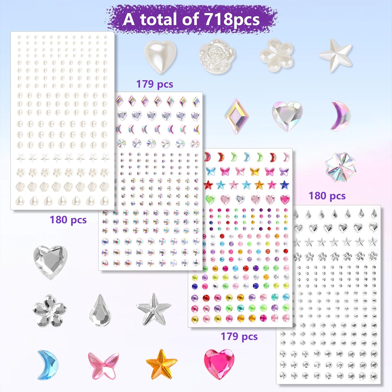 Teenitor Body Glitter With Face Gems Stickers Set, 12 Pots Iridescent White Face Glitter Hair Glitter Gel & 4 Sheets Hair Jewelry For Kids Makeup, Hair Gems & Pearls Mermaid Accessories For Rave