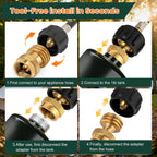 1Lb Propane Tank Adapter, Propane Adapter 20Lb To 1Lb Converter, Universal Qcc-1 & P.O.L. Connections, Solid Brass, Bbq Grills, Camping Stoves, Leak-Proof Outdoor Propane Accessory
