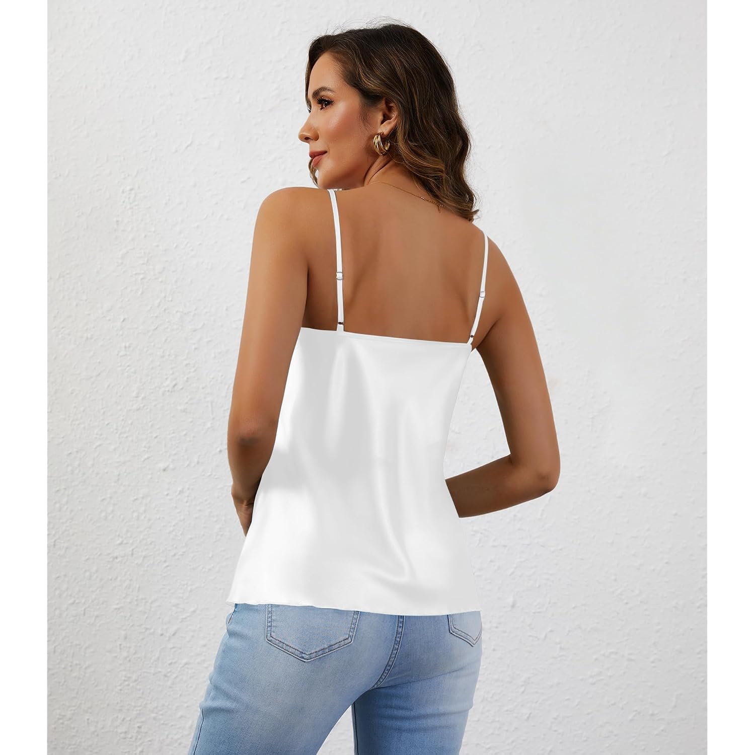 ETOSELL Silk Satin Tank Tops for Women V Neck Cami Summer Sleeveless Camisoles Adjustable Spaghetti Straps Blouses