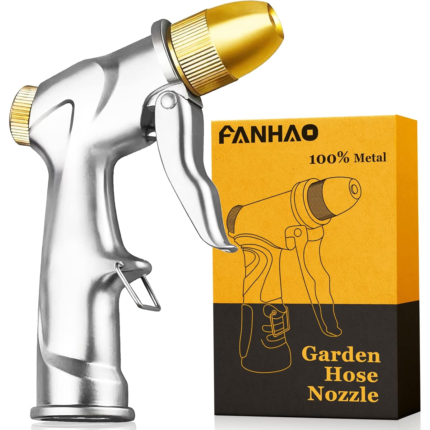 Fanhao Upgraded Garden Hose Nozzle Sprayer, 100% Heavy Duty Metal Handheld Water Nozzle High Pressure In 4 Spraying Modes For Watering Plants And Lawn, Car Washing, Patio And Pet