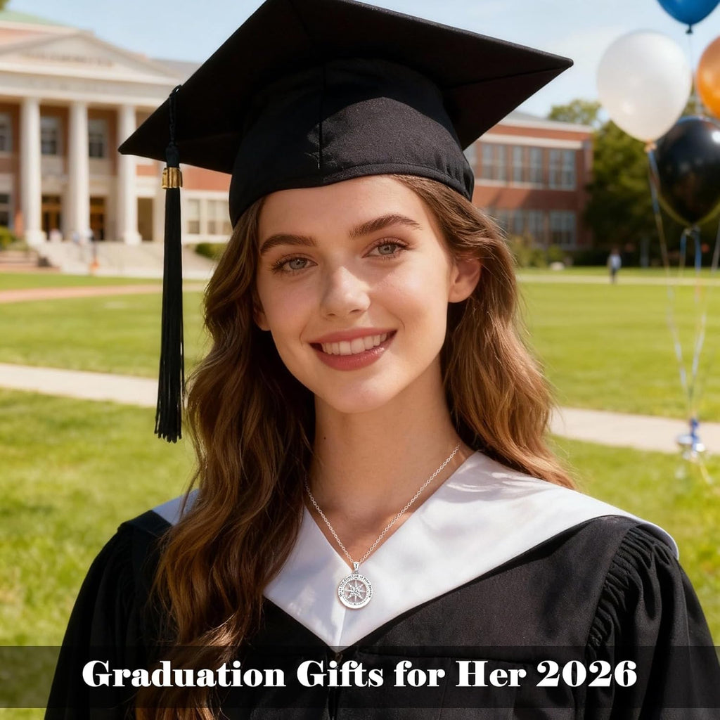 2026 Graduation Gifts for Her-925 Sterling Silver Graduation Compass Necklace College Graduation Gifts for Women Her Granddaughter Daughter 2026