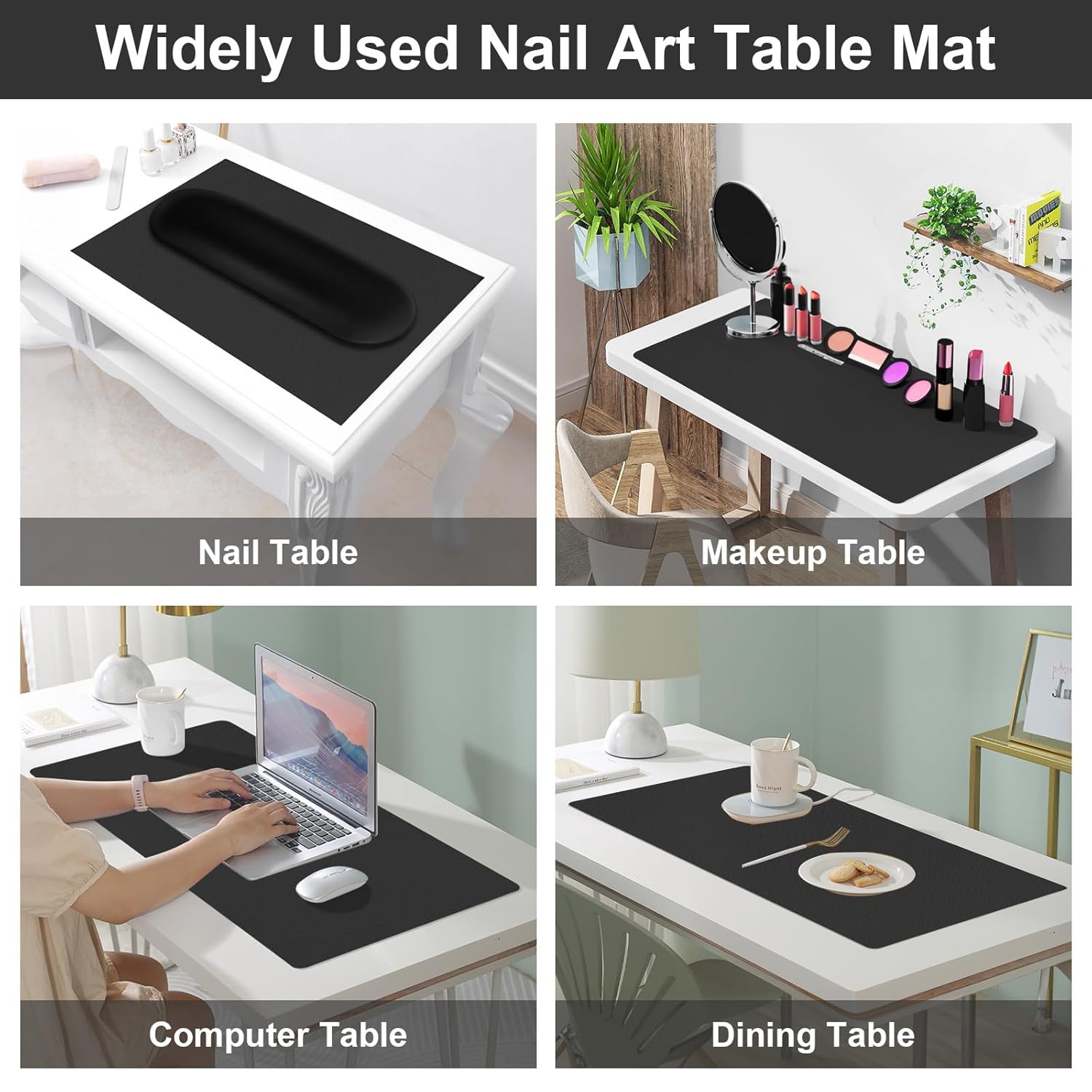 Diesisa Nail Art Table Mat,Foldable Nail Arm Rest Pad for Nails,Soft Microfiber PU Leather Nail Mat for Table,Waterproof Manicure Pad,Nail Table Pad for Nail Technician Salon Home-Black