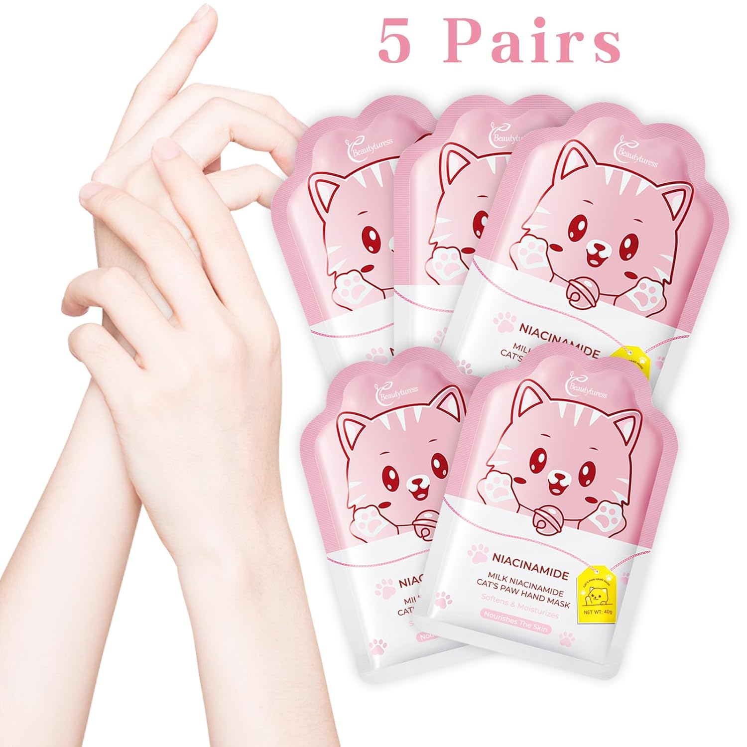 Cute Cat Paw Hand Masks Moisturizing Glove - 5 Pairs - Exfoliating Gloves for Hand - Travel-Friendly, Daily Hand Care - Spa Day Essentials - Stocking Stuffers