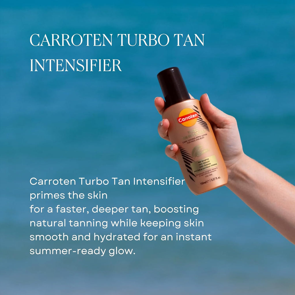 Carroten Turbo Tan Intensifier | Tanning Primer For Fast Long-Lasting Results | Deep Tanning Spray Lotion For Face & Body | Quick-Drying, Lightweight Hydration | Made In Greece | 5 Oz + Wipe