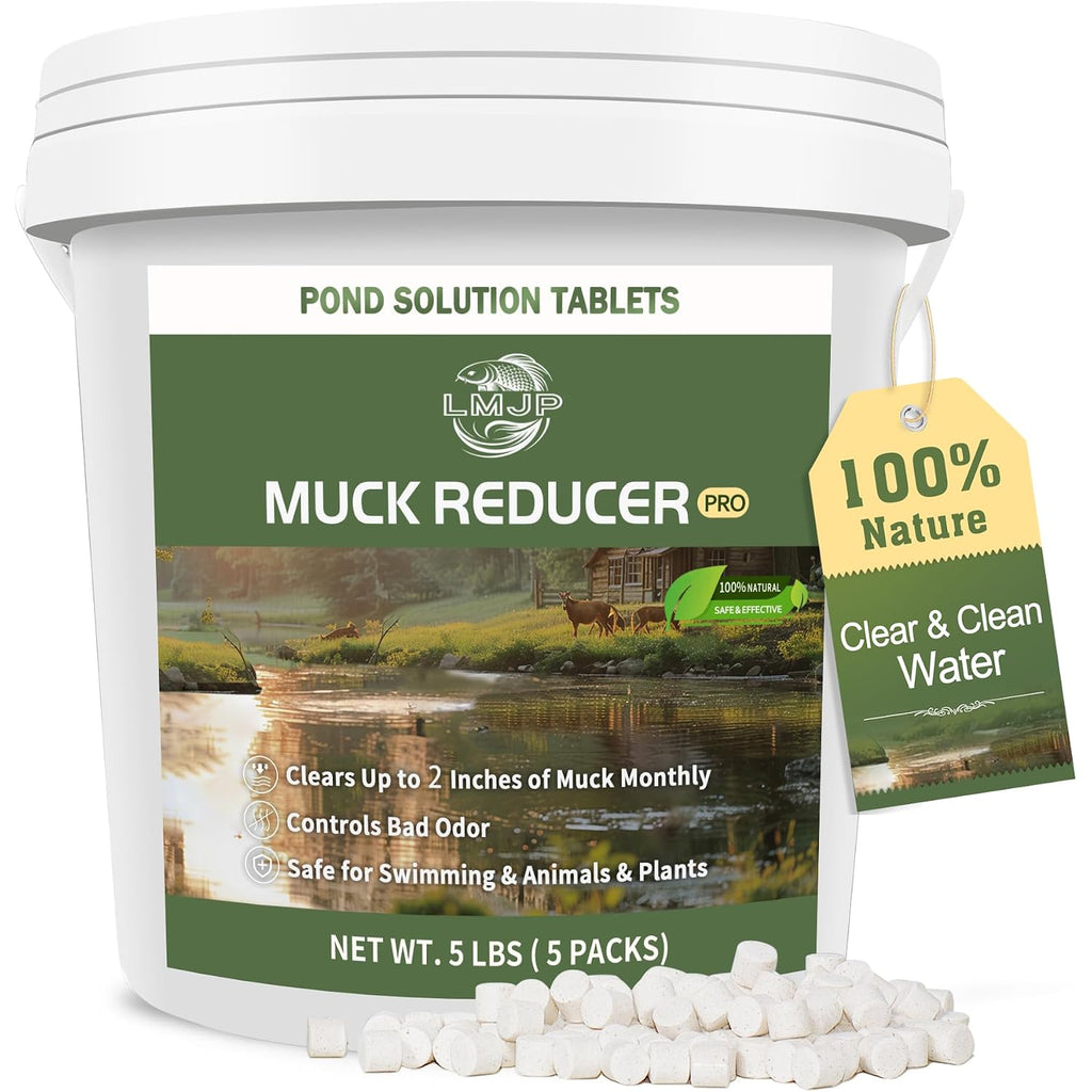 Muck Reducer - 5Lb Natural Sludge Solution Tablets For Ponds & Lakes, Away Muck & Odor Control, Safe For Aquatic Life, Wildlife & Recreation, Treats Up To 30,000 Sq Ft