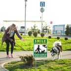 Clean Up After Your Dog Signs, 2-Pack 13"X10" Double-Sided H-Stake Metal Stakes Smile Your On Camera Signs, No Pooping Dog Signs For Yard, Pick Up After Your Dog Sign