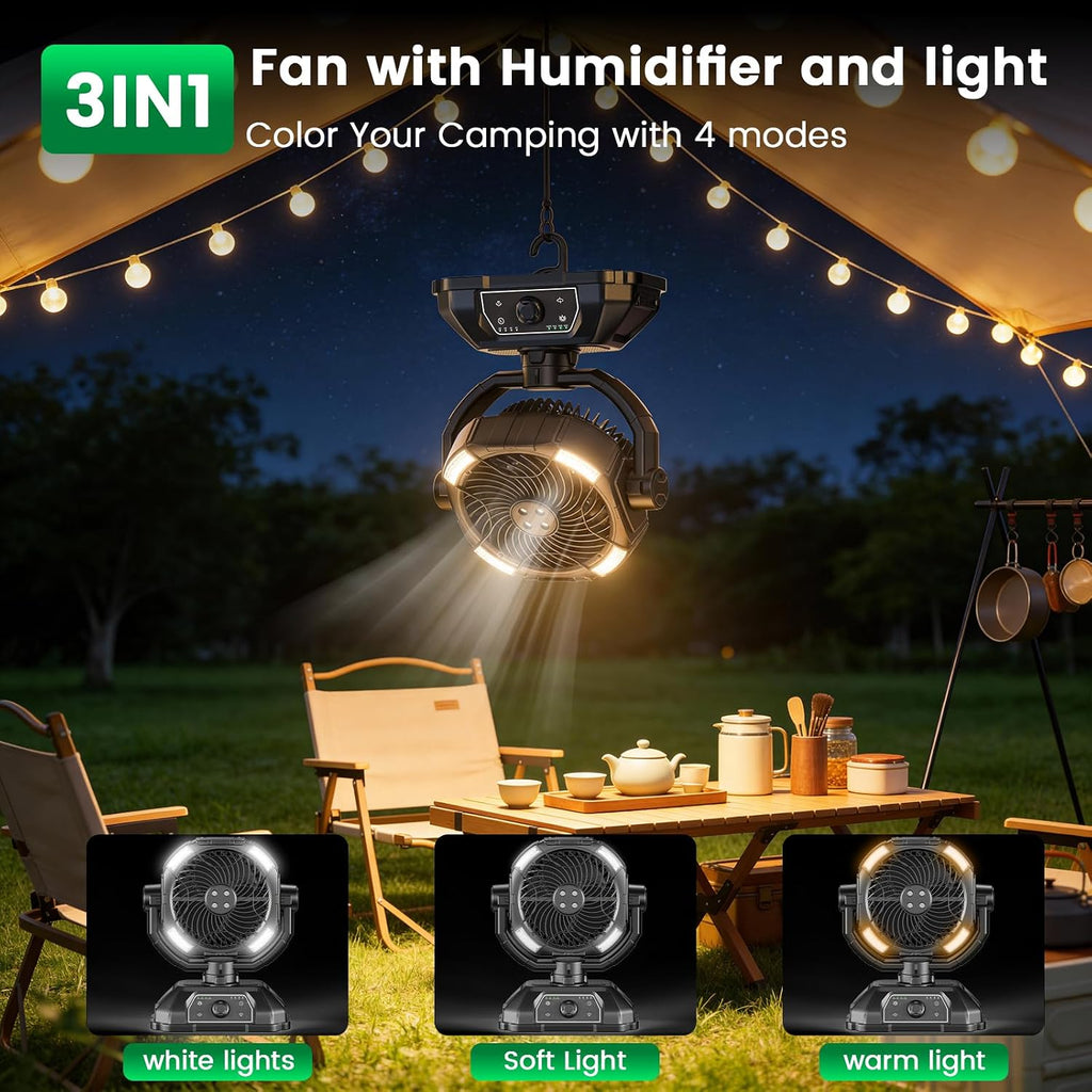 Xap Portable Misting Fan Rechargeable For Hot Weather - 9-Inch Oscillating Camping Fan With Usb Battery As Power Bank, 4 Mist Cooler, 7L Bucket For Outdoor/Camping/Patio/Golf (Black)
