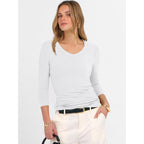 ANRABESS Womens 3/4 Length Sleeve Ribbed Knit Tops&Shirts, V Neck Slim Fit Soft Medium Stretch, Summer Casual Basic Outfits