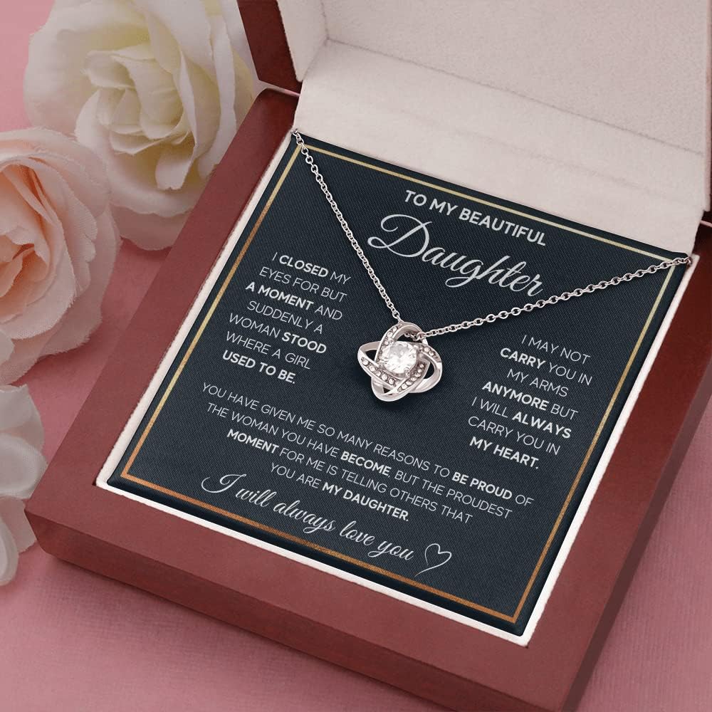 To My Beautiful Daughter Necklace from Mom & Dad | Cubic Zirconia Pendant with Heartfelt Message Card & Gift Box | Daughter Birthday, Graduation, Christmas Jewelry Gift from Parents