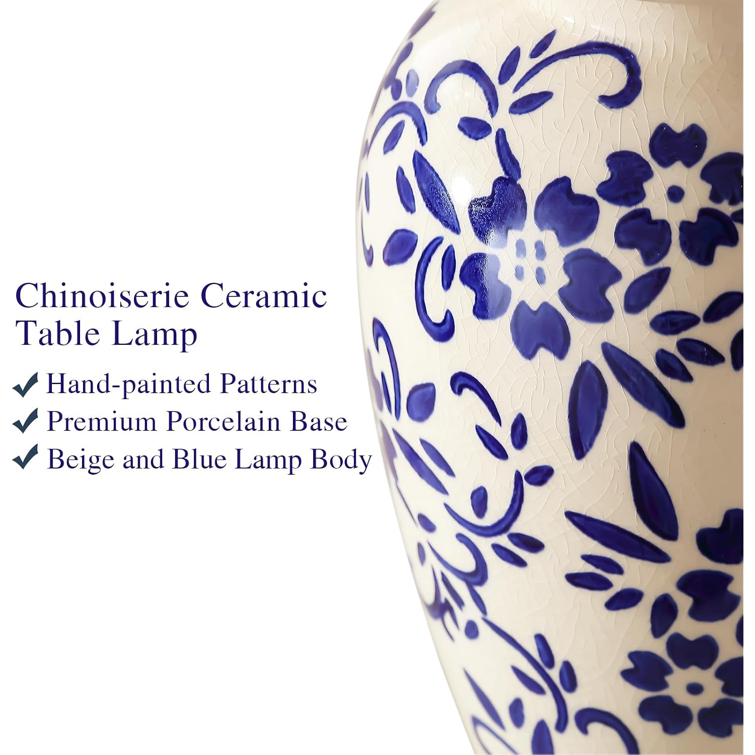 Chinoiserie Ceramic Table Lamps Set Of 2 For Living Room Bedroom Bedside, Traditional Blue Porcelain Classic Table Lamp For Nightstand Entryway, 2 Led Bulbs Included (Gold)