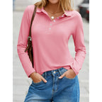 Womens Long Sleeve Polo Shirts Business Work Casual V Neck Collared Tops Button Down Loose Fit Tees Shirts