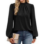 Wiholl Long Sleeve Shirts For Women Mock Neck Tops Pleated Front Blouses Dressy Casual Spring Fall Clothes 2026 Fashion