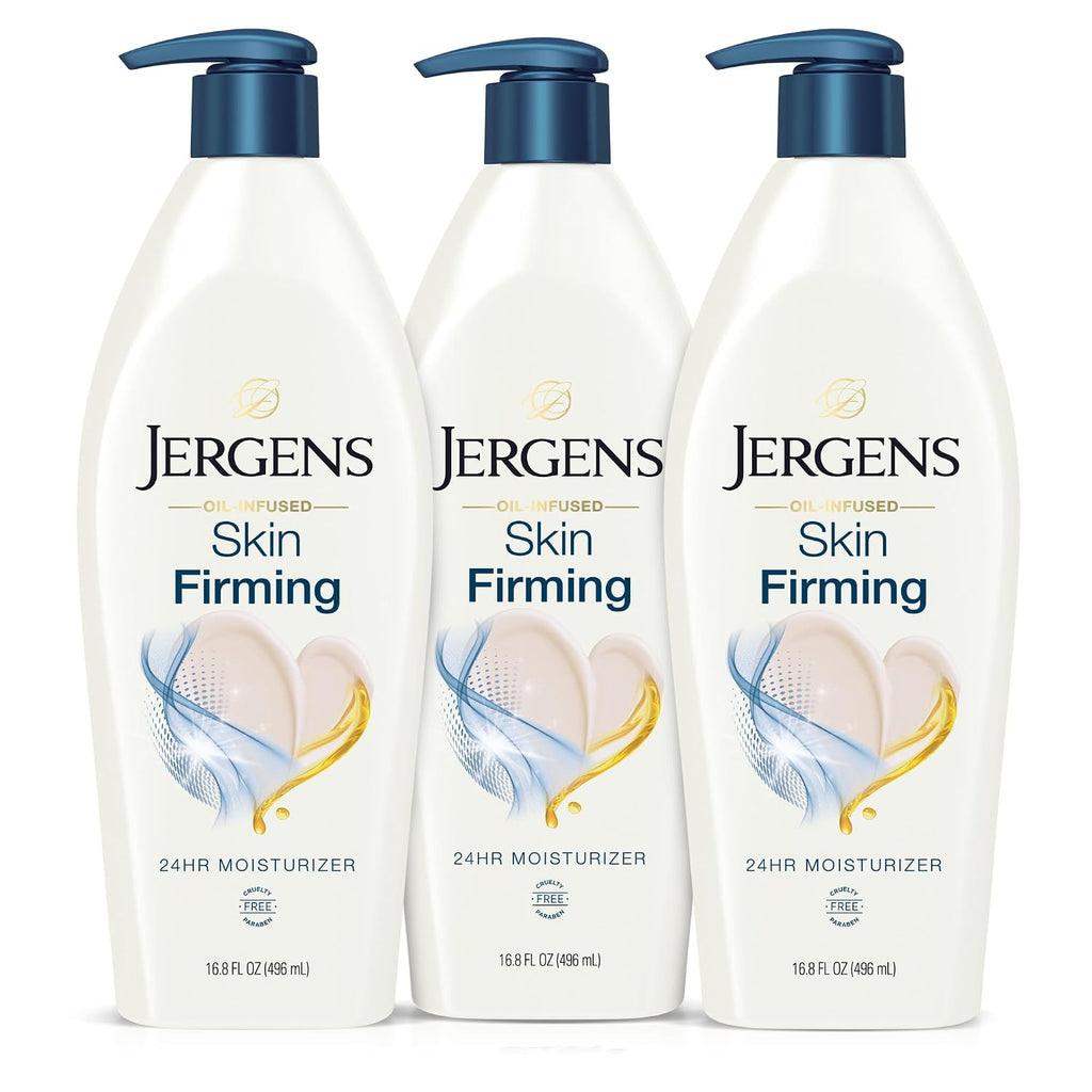 Jergens Skin Firming Body Lotion For Dry To Extra Dry Skin, Skin Tightening Cream With Collagen And Elastin, Dermatologist Tested, Hydralucence Blend Formula, 16.8 Oz, Pack Of 3