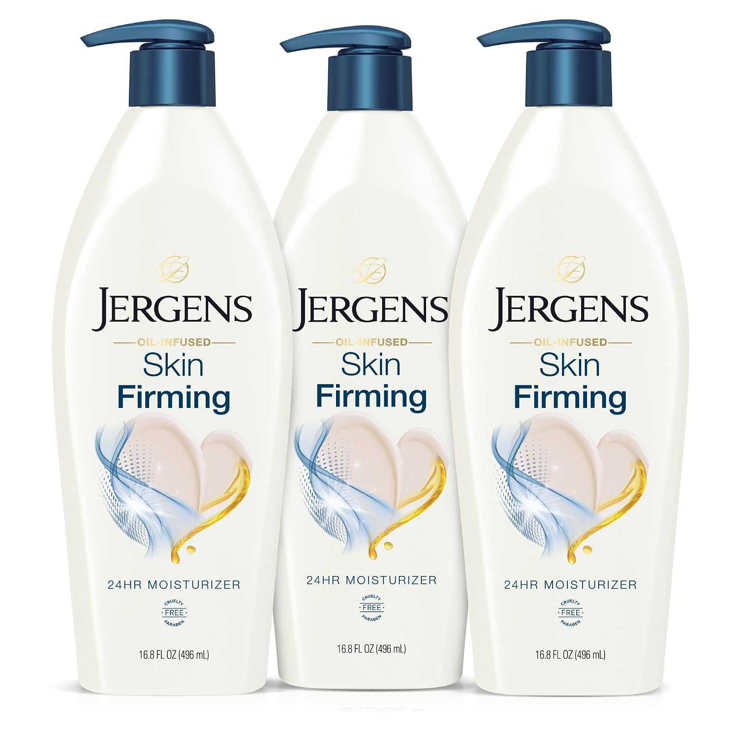 Jergens Skin Firming Body Lotion For Dry To Extra Dry Skin, Skin Tightening Cream With Collagen And Elastin, Dermatologist Tested, Hydralucence Blend Formula, 16.8 Oz, Pack Of 3