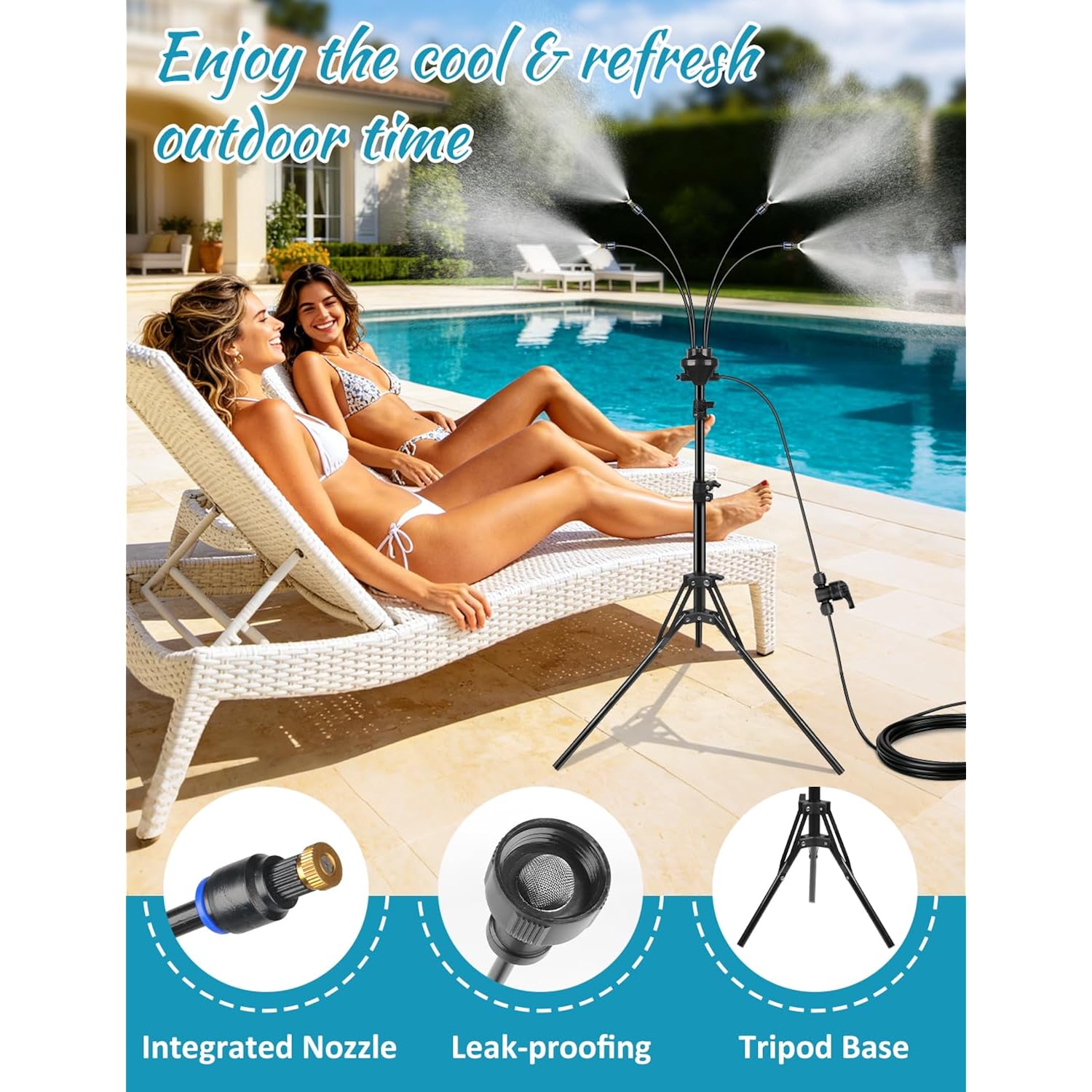 Standing Misters For Outside Patio, Adjustable Height 5.25Ft Misting System For Cooling Outdoor, Portable Water Mister With 26.5Ft Misting Line For Garden, Backyard,Bbq Party Pool Water Playing
