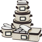 Baleine China Storage Containers, Sturdy Quilted Wine Glass Storage, Plate Organizer With Carry Handles, Moving Boxes For Dishes, Cups, Mugs And Stemware (Plate Mug Combo, Soft Shell Cream)