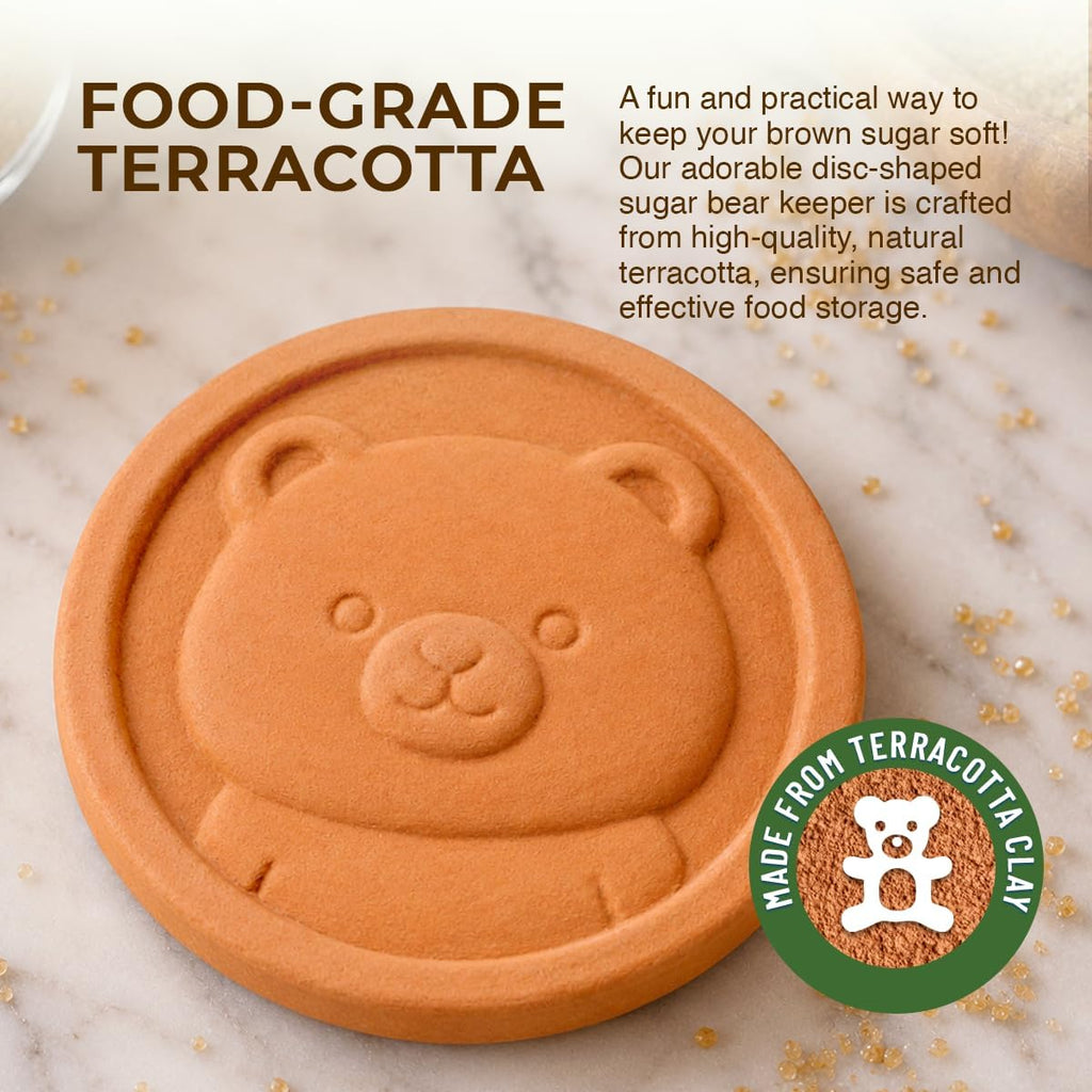 2 Pack Brown Sugar Bear Keeper - Terracotta Brown Sugar Saver Disc Keeps It Soft & Fresh - Reusable Food Safe Clay Stone & Softener With Cute Bear Design, Gift For Bakers