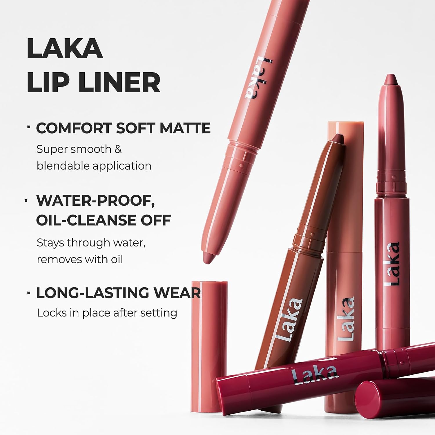 Laka Lip Liner - Smooth & Blendable Soft Matte Lip Contour Pencil For Shaping & Overlining Lips | Waterproof Formula, Oil-Cleanse Off, Long-Lasting Wear | #02 Suede Pink (Cool Nude Pink)