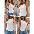 Danysu Racerback Tank Tops With Built In Bra For Women High Neck Ribbed Basics Fitted Long Bra Tanks