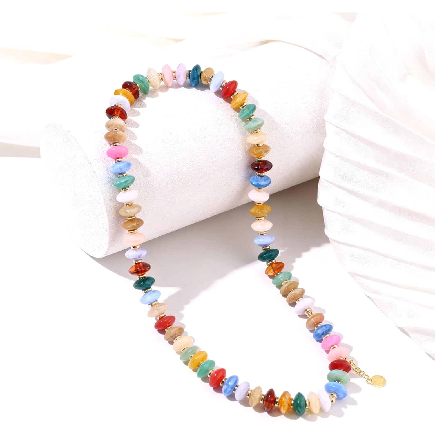 Colorful Beaded Necklace for Women Unique Resin Beads Choker Necklaces Boho Statement Chunky Necklace Summer Vacation Jewelry