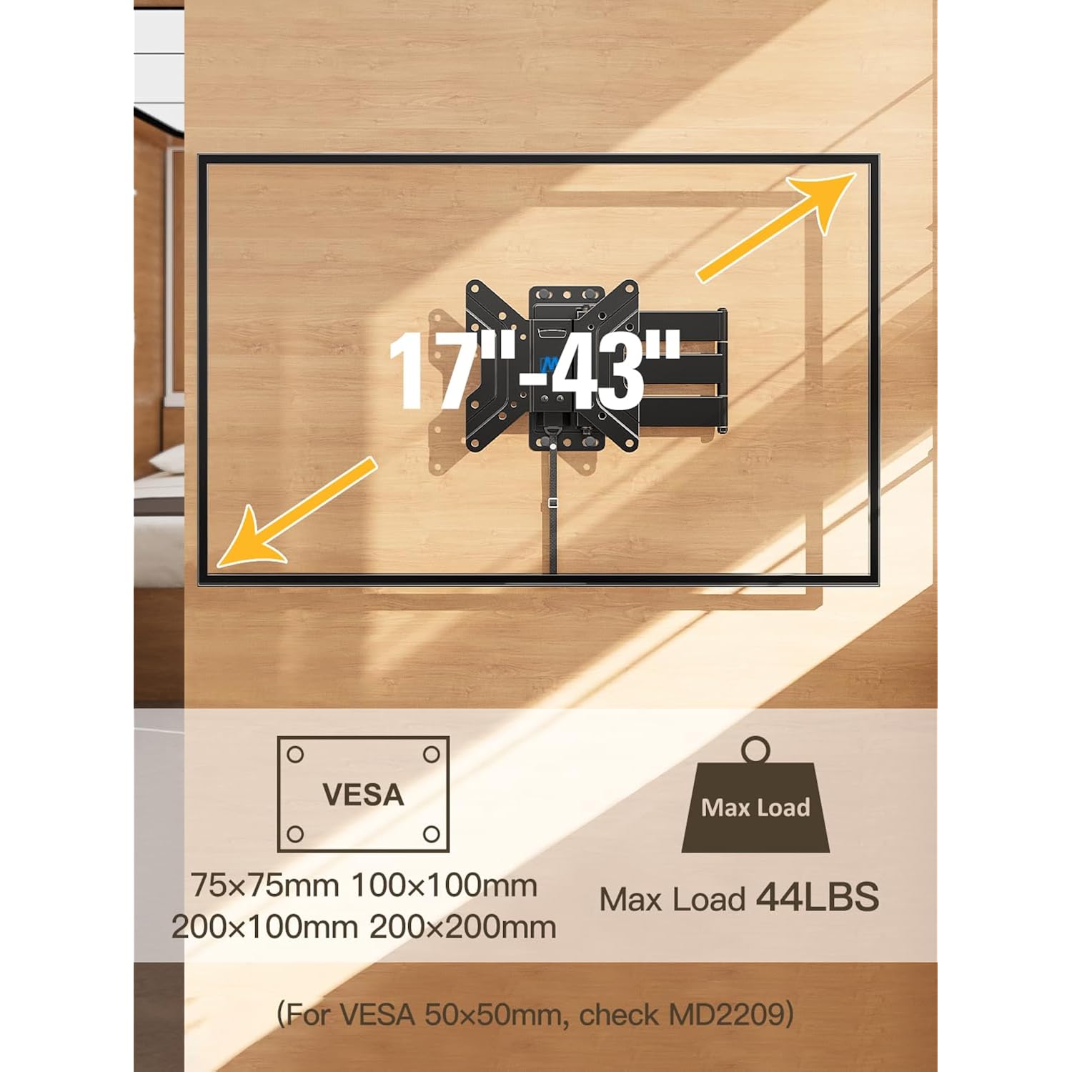 Mounting Dream Ul Listed Lockable Rv Tv Mount For Most 17-43 Inch Tv, Rv Mount For Camper Trailer Motor Home Boat Truck, Full Motion Unique One Step Lock Rv Tv Wall Mount, Vesa 200Mm, 44 Lbs, Md2210