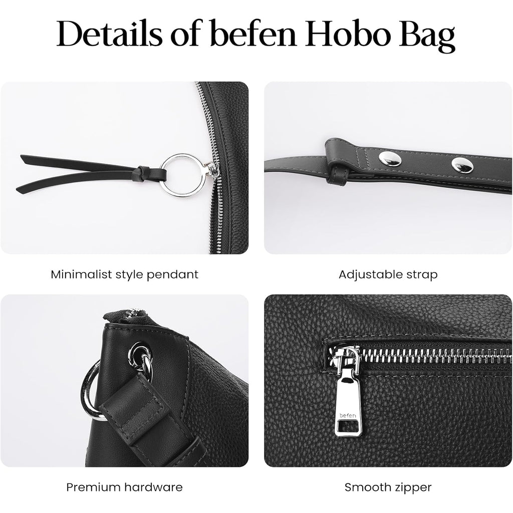 Befen Genuine Leather Hobo Bags For Women Trendy Crossbody Purses Soft Real Leather Shoulder Hanbags With Adjustable Strap