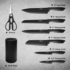 Knife Set, 8-Piece Kitchen Knife Set With Universal Block - Anti-Rust Chef Knives, Ergonomic Design, Dishwasher Safe (Black)