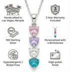 PaulaMax Jewelry Custom Birthstone Necklace for Women in 925 Sterling Silver, Mother's Day Necklace with 1 2 3 4 Heart Birthstones, Personalized and Customized Sterling Silver Chain 18" + 2"