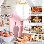 Lilpartner Hand Mixer Electric, 7*Speed 5 * 304 Accessories, Light Pink