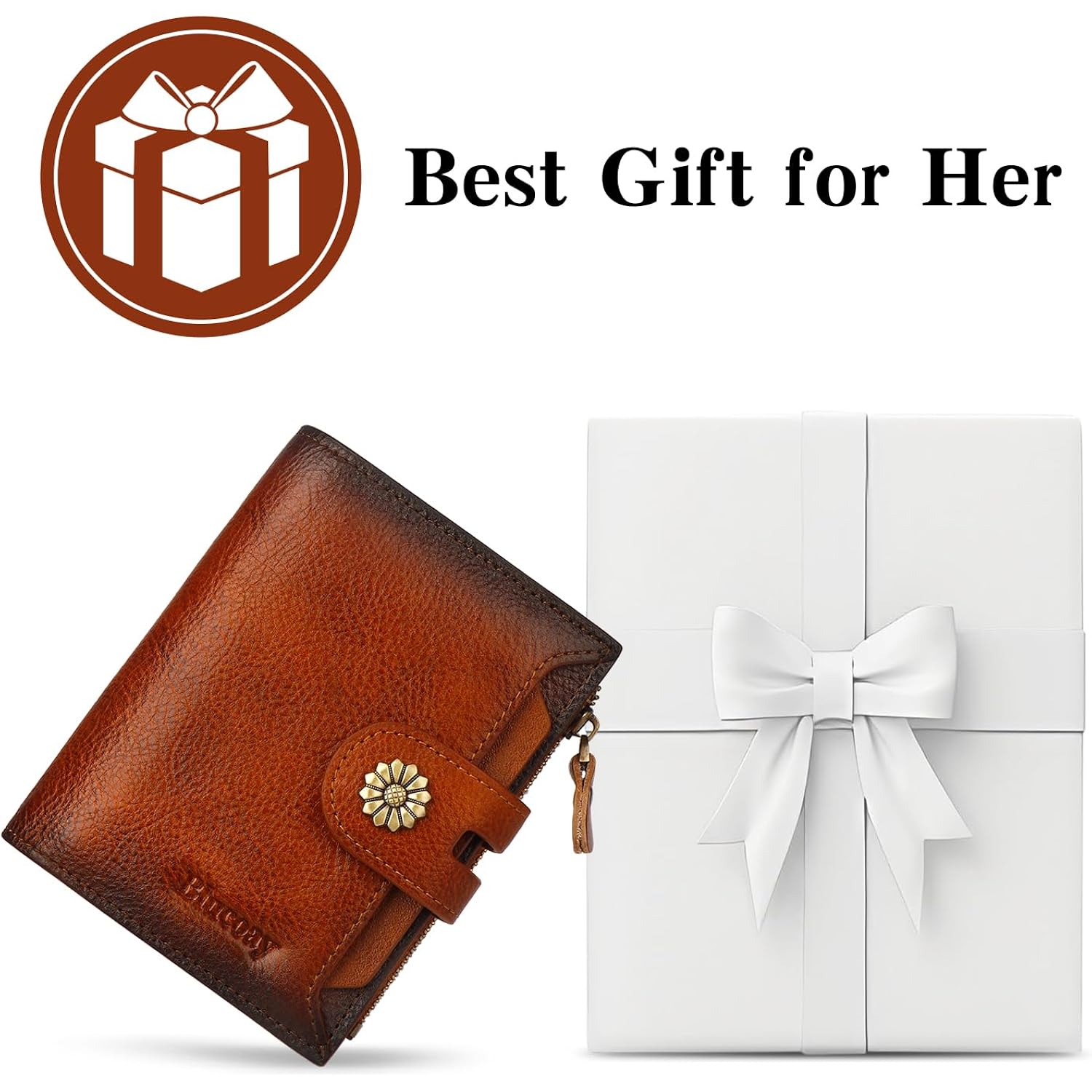 Wallet Women,RFID Blocking Leather Womens Wallet Bifold Compact Card Holder Small Wallet for Women with Removable ID Window Brown