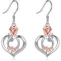 Mothers Day Gifts for Mom Mom Earrings with Rose Flower Love Heart 925 Sterling Silver Crystal Dangle Drop Hook Earrings Jewelry