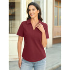 Womens Cotton Polo Shirts Short Sleeve V Neck Collared Tops Loose Fit Work Blouses Casual Summer Outfits 2026