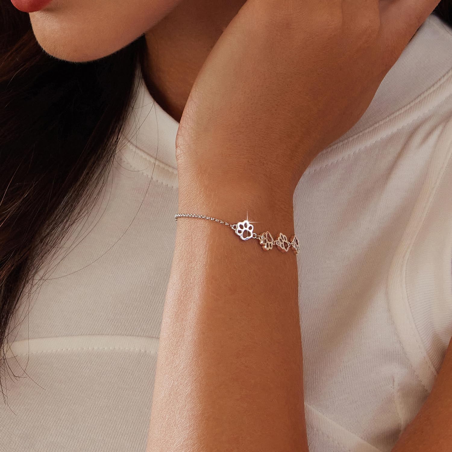 BISAER 925 Sterling Silver Paw Print Charm Bracelet for Women Cute Cat Dog Paw Bracelet Adjustable Slider Bracelet for Dog Pet Lover Jewelry Gifts