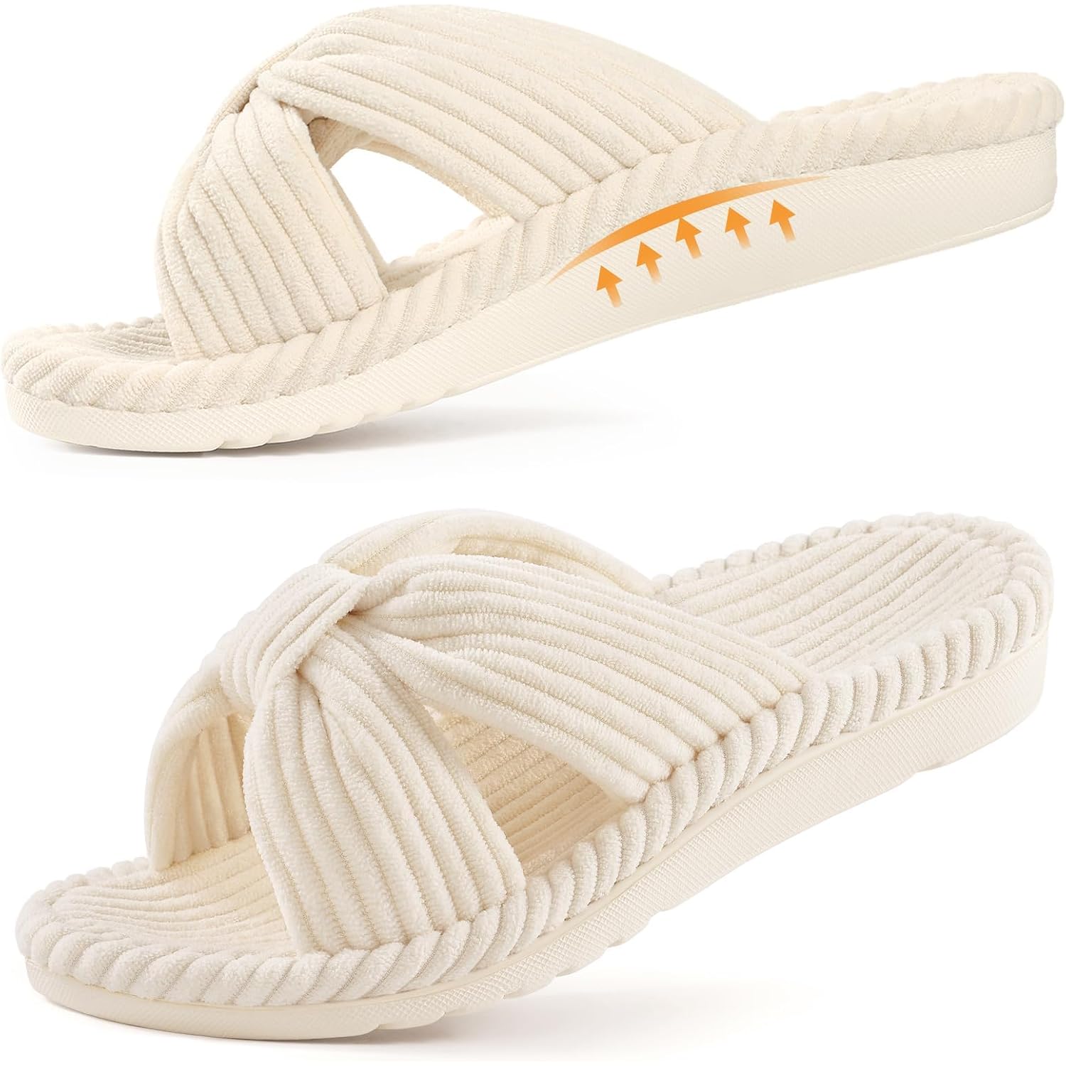 Orthopedic Arch Support Slippers For Women Comfortable Open Toe Indoor House Slippers Corduroy Cross Bow Bedroom Shoes For Plantar Fasciitis
