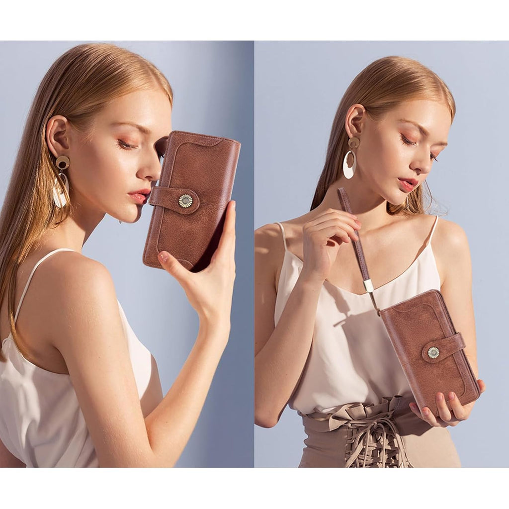 FALAN MULE Wallets for Women Trifold Wristlet Wallets Large Capacity RFID Blocking Ladies Purse Credit Card Holder