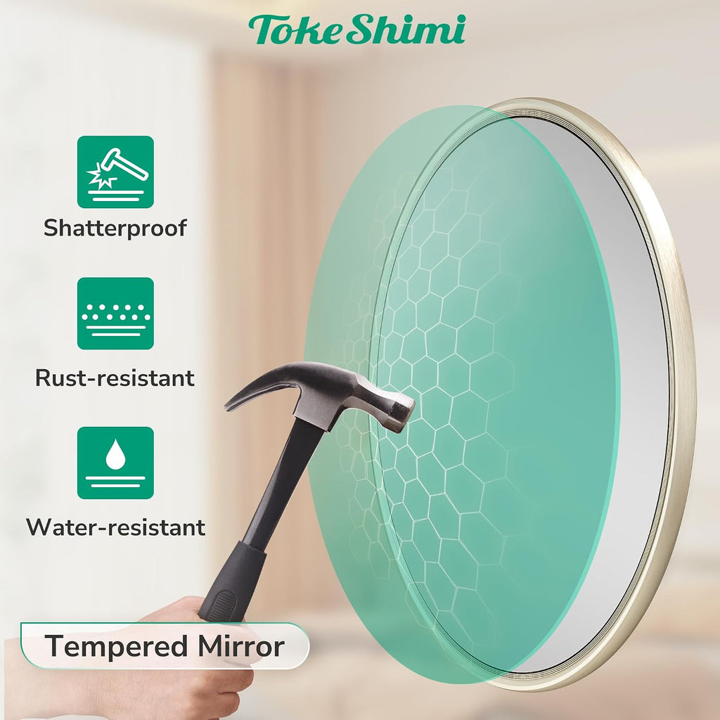 30 Inch Brushed Nickel Mirror Round Tempered, Shatterproof Bathroom Vanity Mirror Circle, Metal Farmhouse Wall Mounted Mirror For Vanity, Entryway, Bedroom, Restroom, Living Room