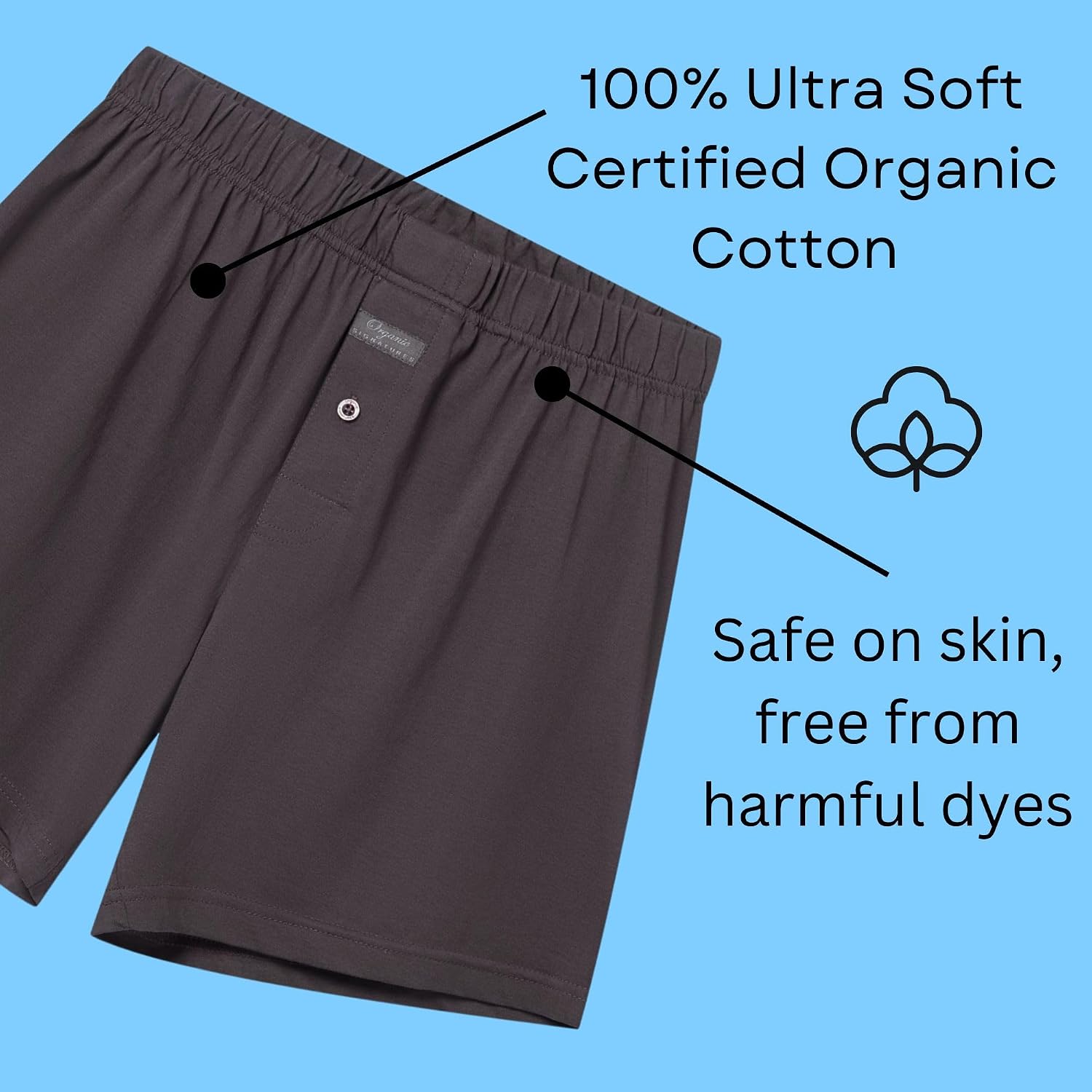 Organic Signatures 100% Cotton Boxers Soft Waistband