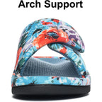 Summer House Slippers For Women With Arch Support Breathable Waffle Cotton Indoor Slippers Slip On Open Toe Home Shoes
