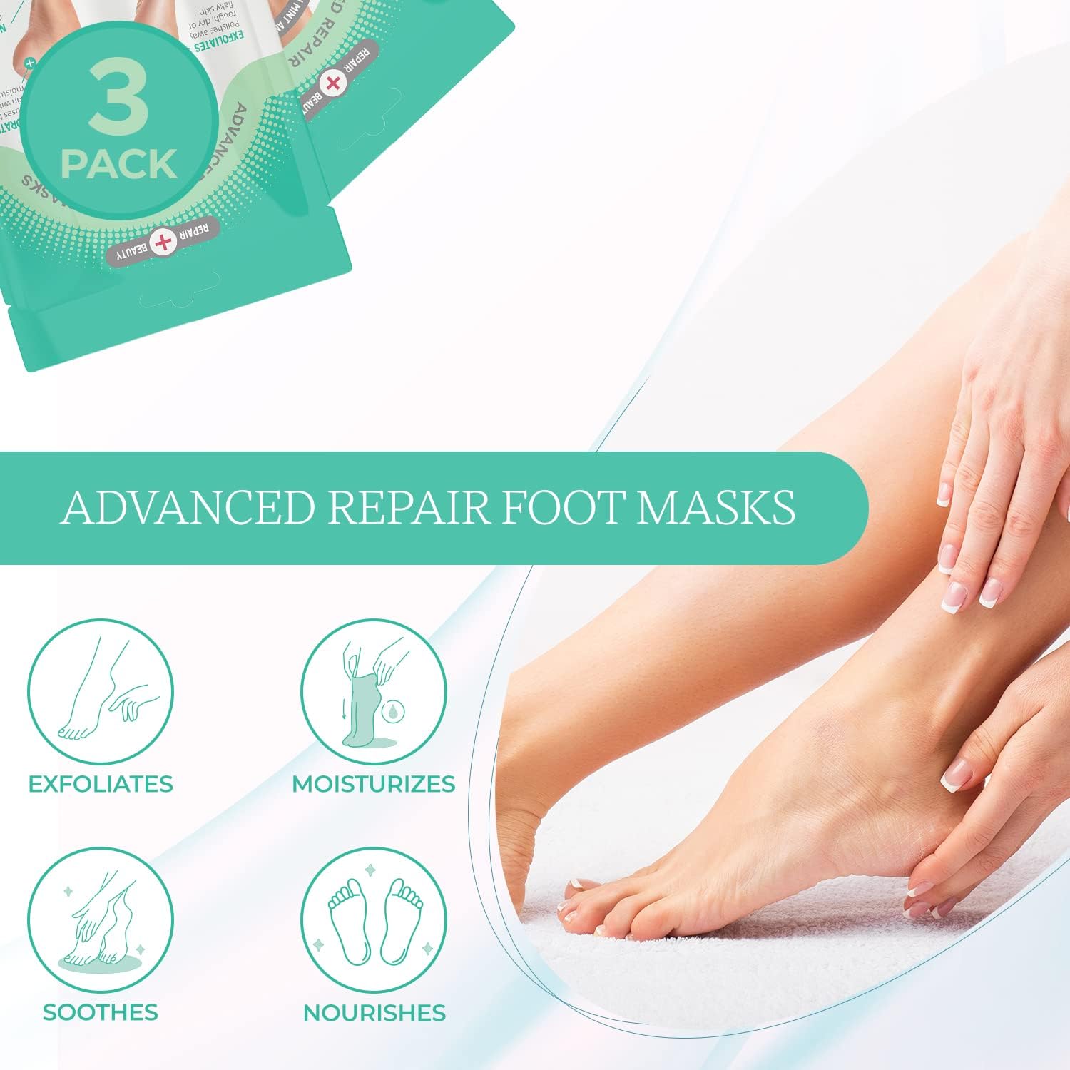 Mint and Tea Tree Foot Masks Moisturizing Socks - Moisturizes Dry & Cracked Heel, Soothes Tired Feet, Exfoliating Foot Masks - Cruelty Free Korean Skin Care for All Skin Types - 3 Pairs