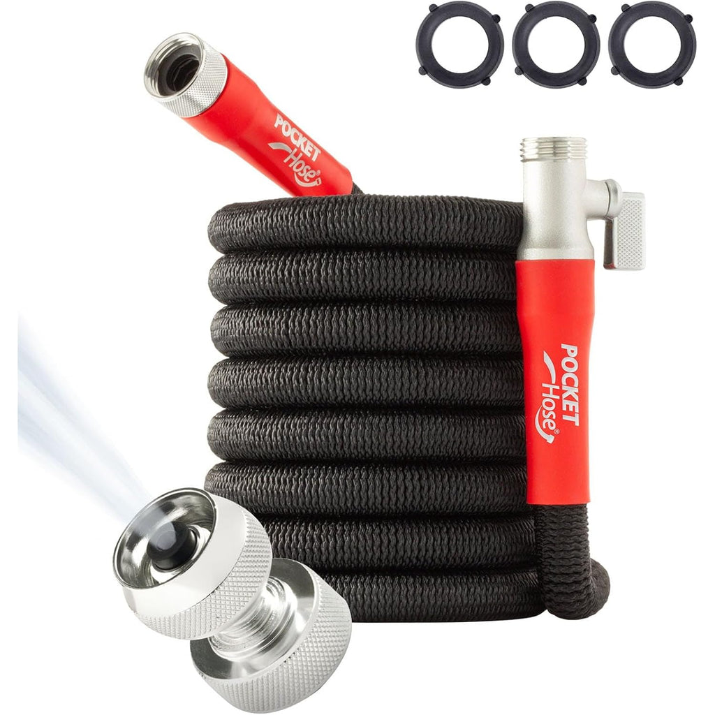Pocket Hose 50 Ft Silver Bullet 2.0 Expandable Garden Hose W/Turbo Shot Nozzle, As Seen On Tv, Lead-Free, Solid Aluminum Connectors, Easy On/Off Valve, Kink-Free, Leak-Proof